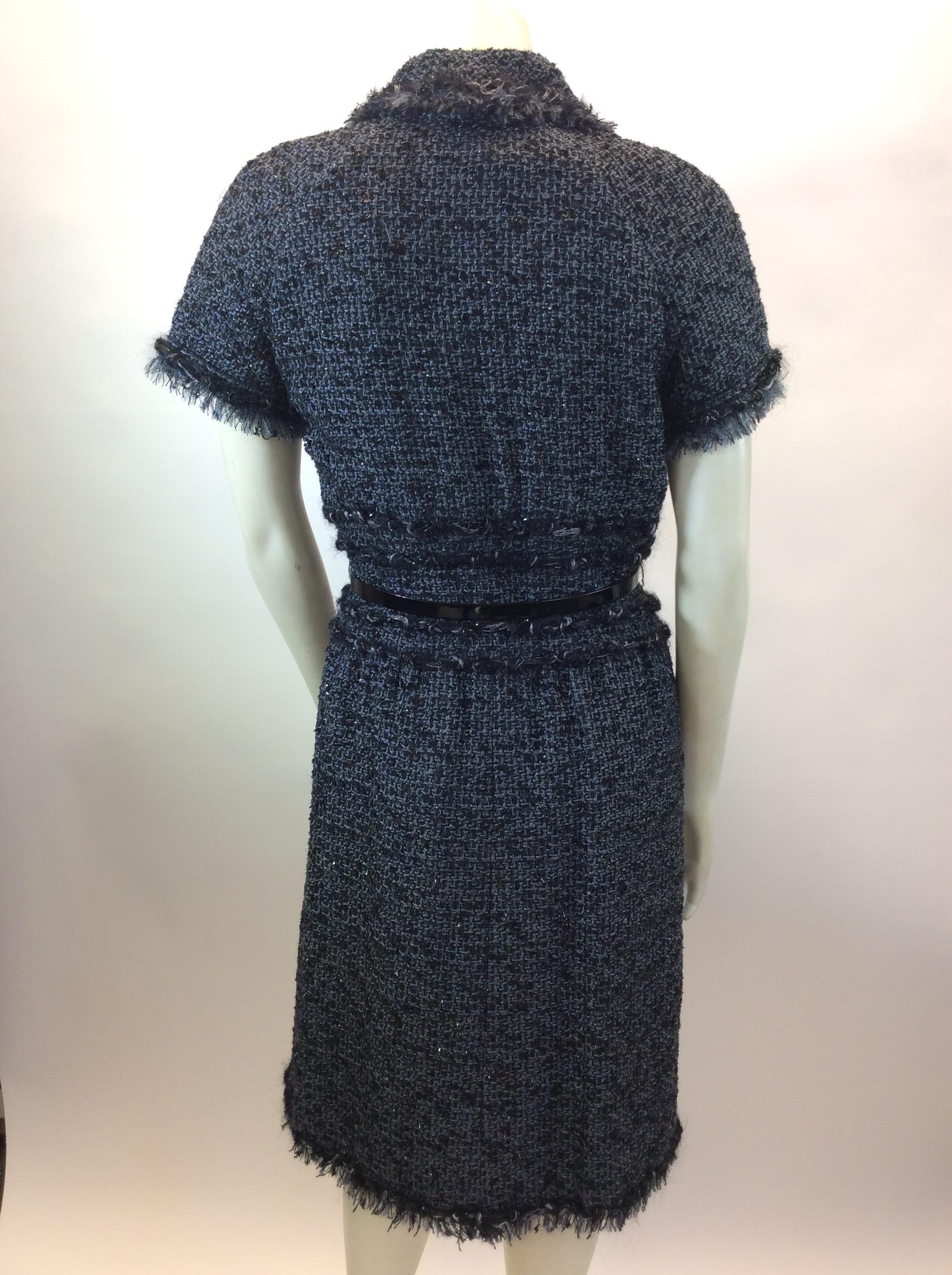 Chanel Grey and Black Tweed Belted Dress In Good Condition For Sale In Narberth, PA