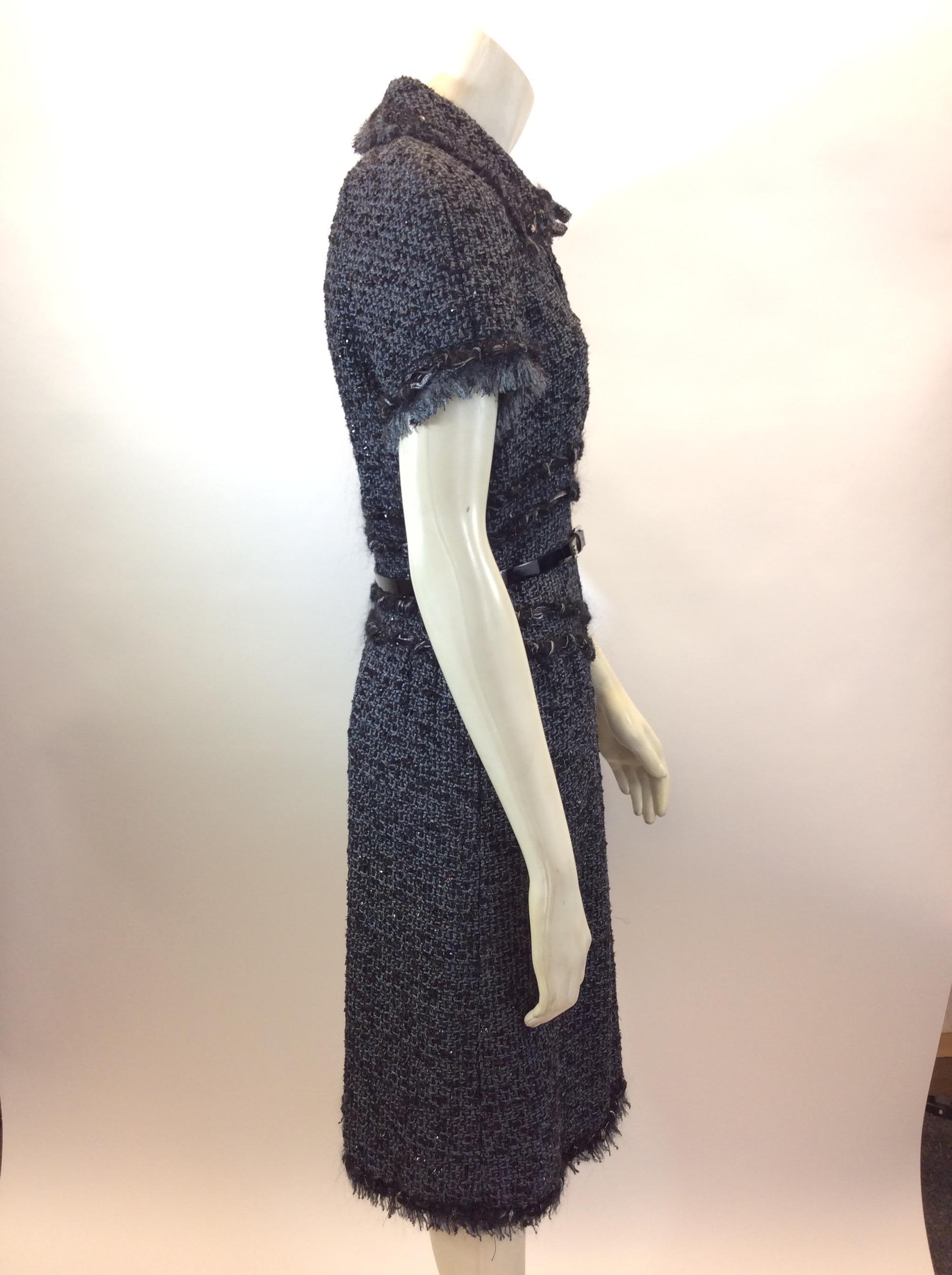 Women's Chanel Grey and Black Tweed Belted Dress For Sale
