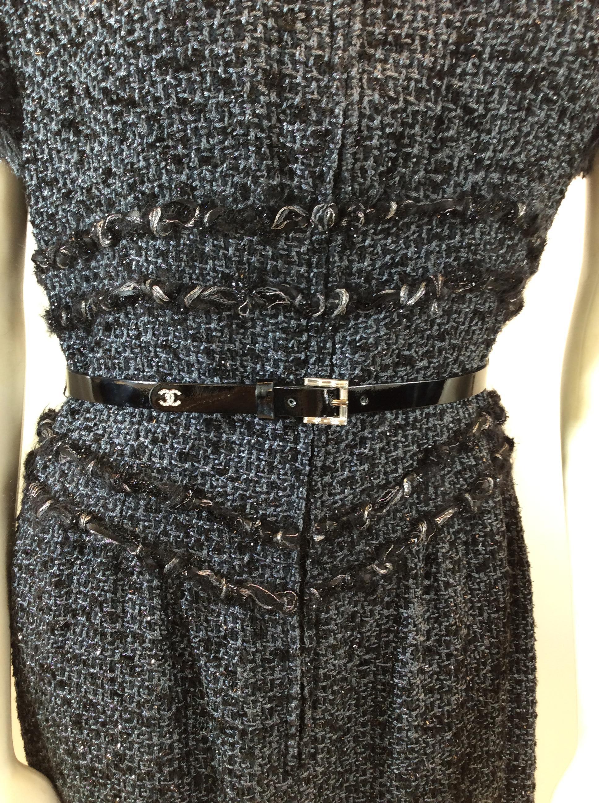 Chanel Grey and Black Tweed Belted Dress For Sale 2