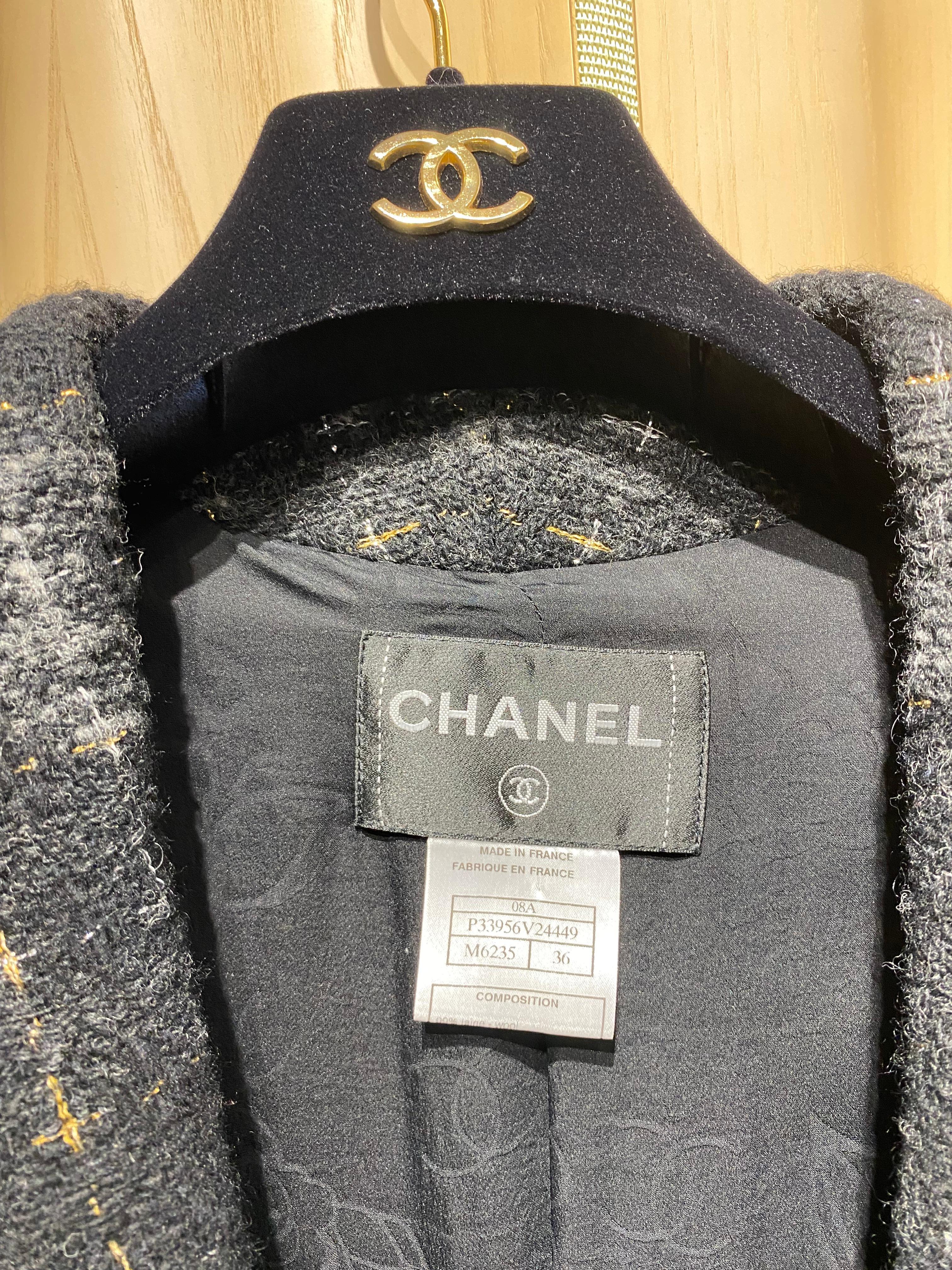 Chanel Grey and Black Wool Skirt Suit For Sale 9