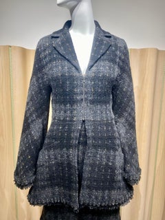 Chanel Grey and Black Wool Skirt Suit