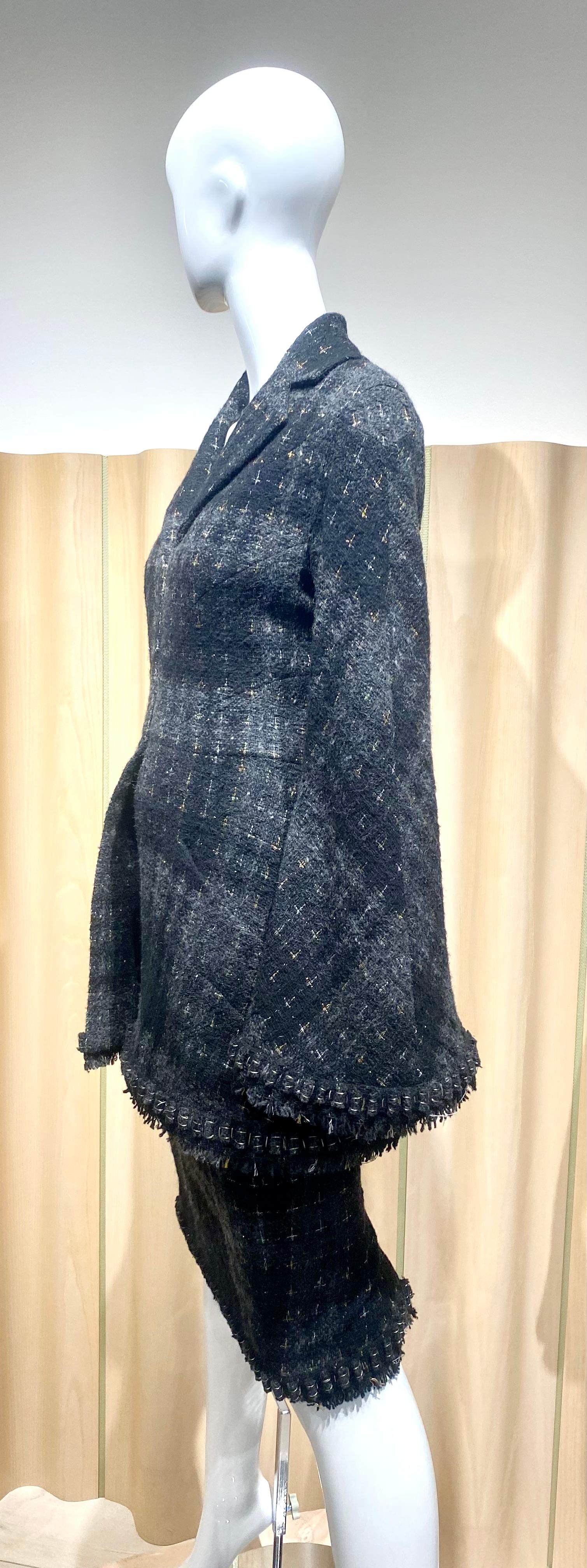Women's Chanel Grey and Black Wool Skirt Suit For Sale