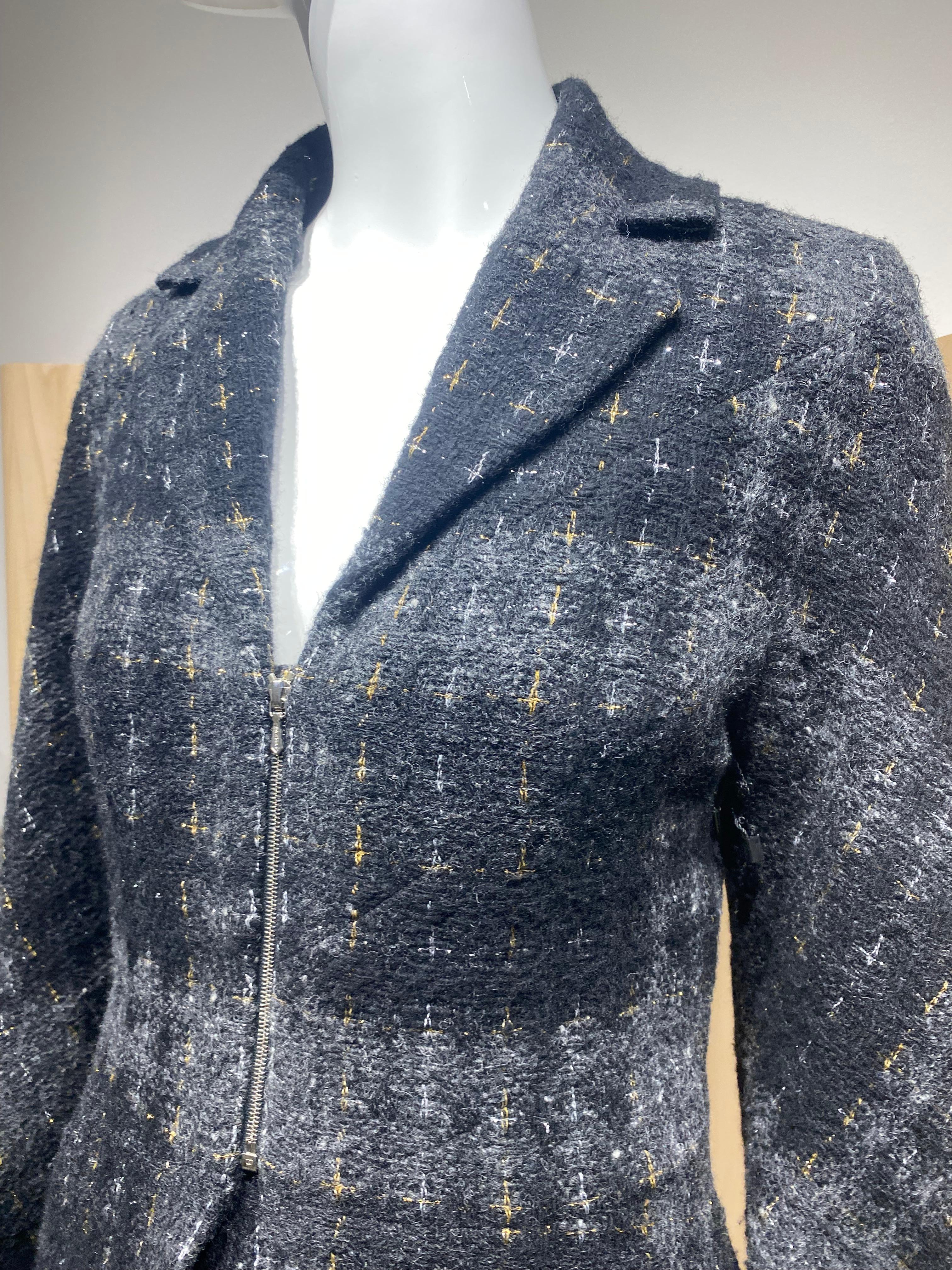 Chanel Grey and Black Wool Skirt Suit For Sale 1