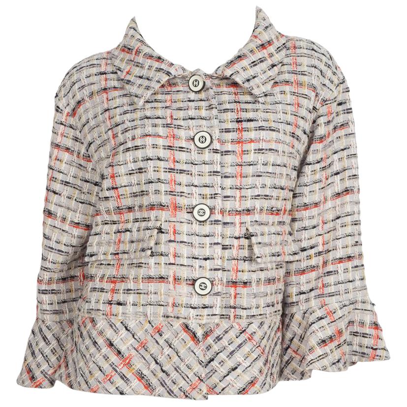 CHANEL  Grey and Multi Color Tweed Jacket Sz 44 For Sale