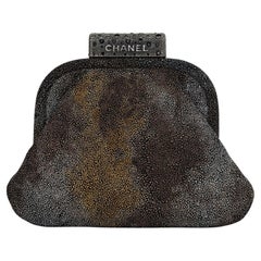 Vintage Chanel Grey Beaded Stingray Evening Bag