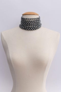 Chanel Grey Beads Choker Necklace