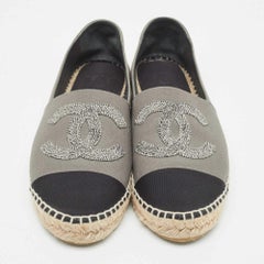 Chanel Grey/Black Canvas CC Espadrille Flats Size 41