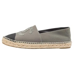 Chanel Grey/Black Canvas CC Espadrille Flats Size 41