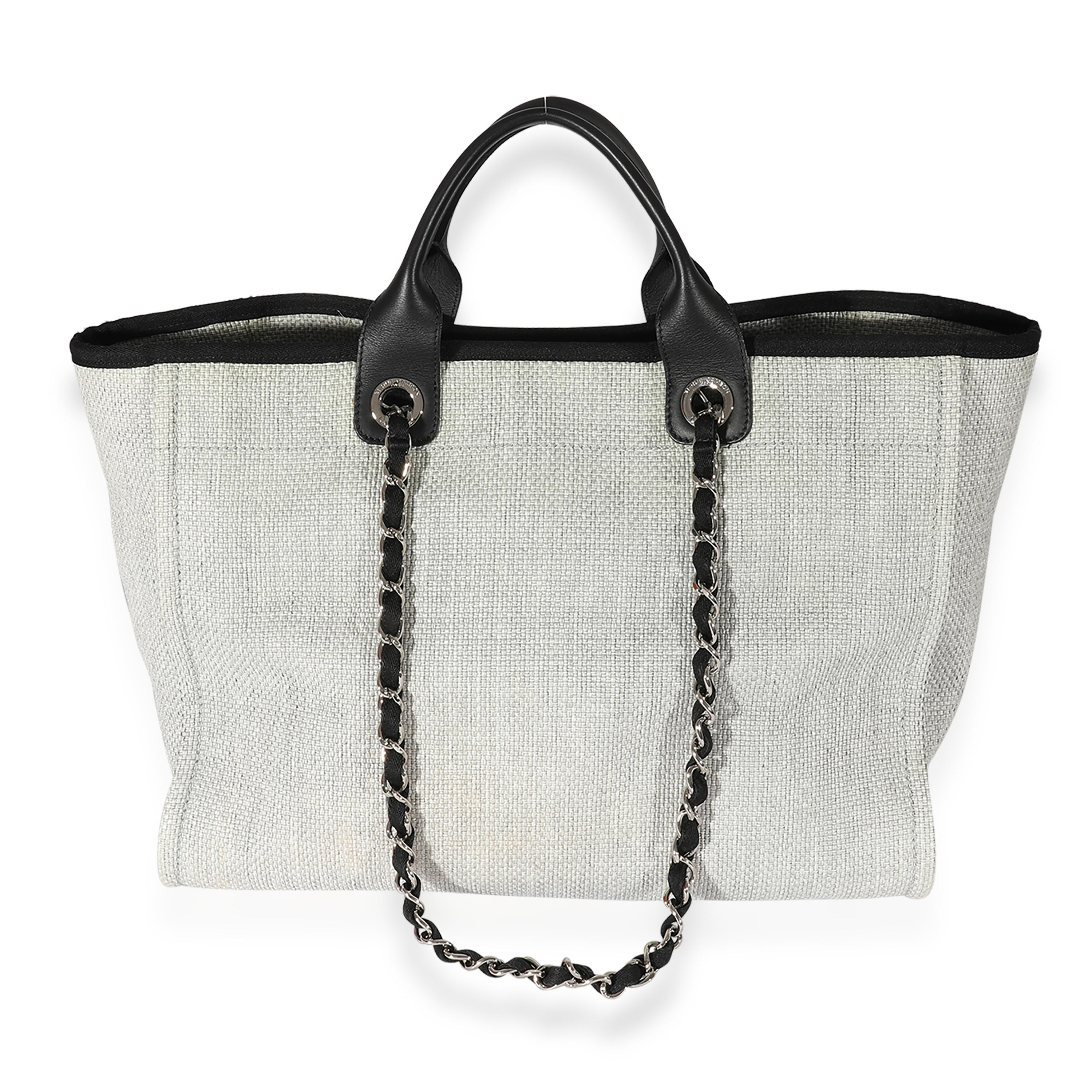 Chanel Grey & Black Canvas Large Deauville Tote In Excellent Condition In New York, NY