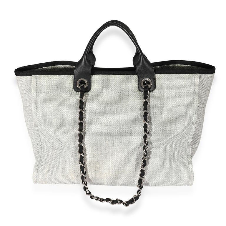 Chanel Grey & Black Canvas Large Deauville Tote In Excellent Condition For Sale In New York, NY