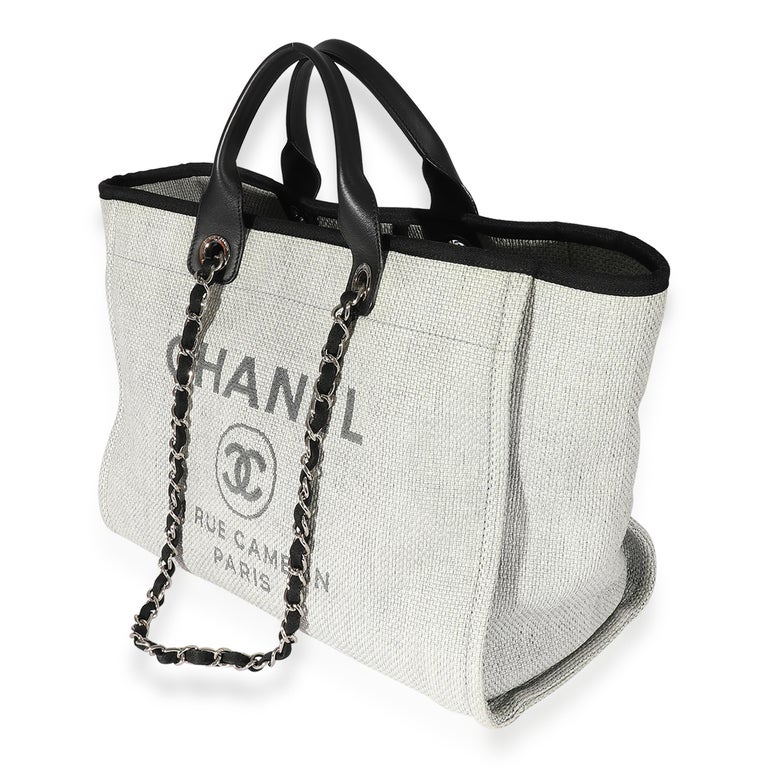 Women's Chanel Grey & Black Canvas Large Deauville Tote For Sale