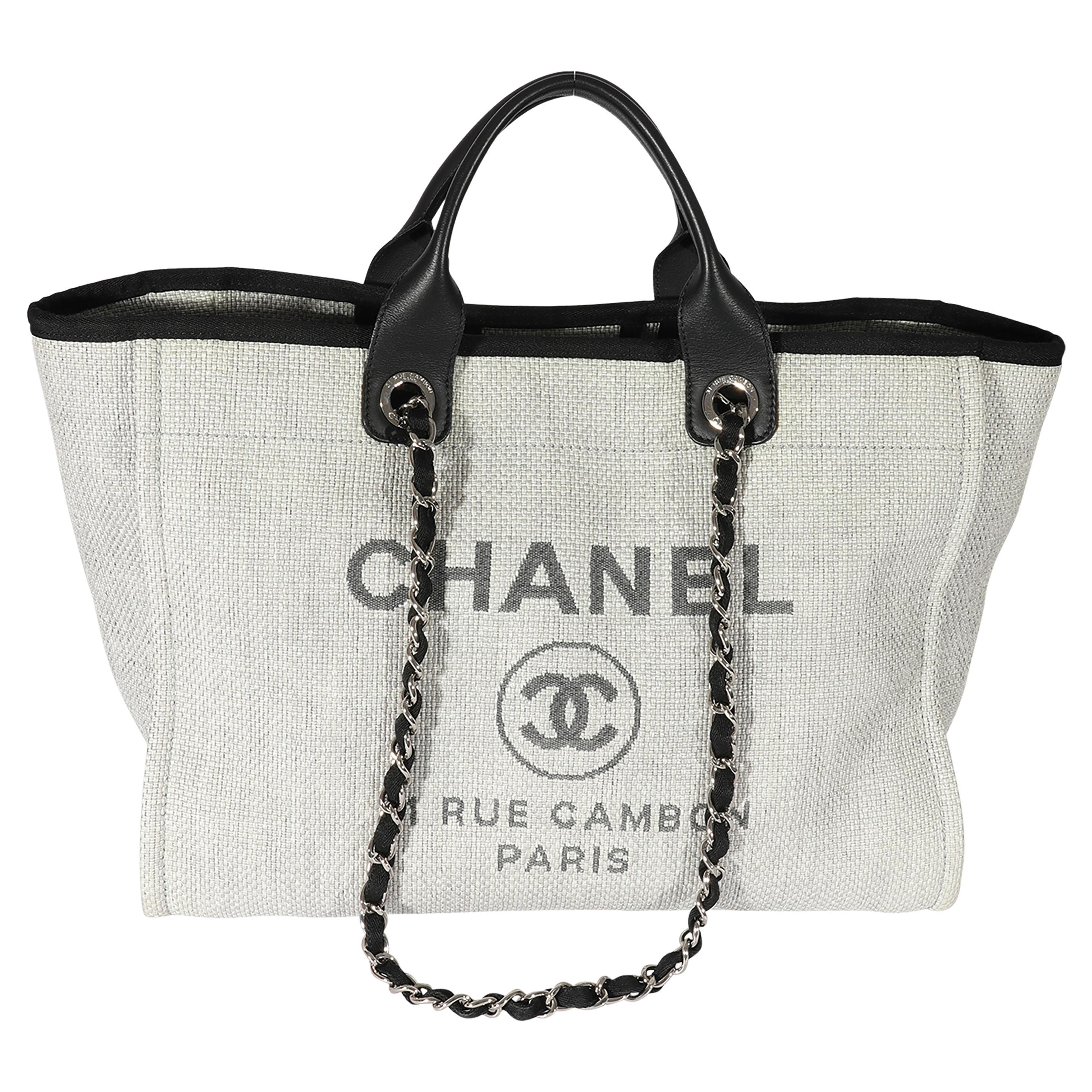 Chanel Große Deauville-Tasche aus grauem und schwarzem Canvas im Angebot  bei 1stDibs | chanel shopper stoff, chanel tasche canvas, chanel tasche  stoff