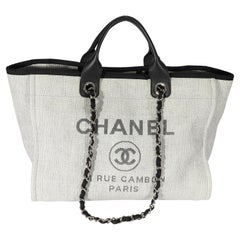 Chanel Grey & Black Canvas Large Deauville Tote