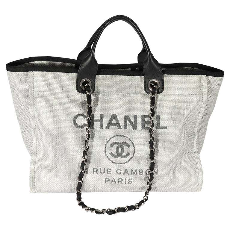 Chanel Grey & Black Canvas Large Deauville Tote For Sale