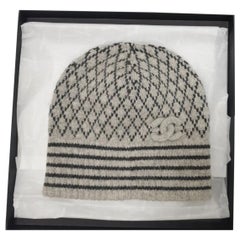 Chanel Grey Black Cashmer CC Logo Hat