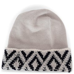 CHANEL grey & black cashmere LUREX Beanie Hat