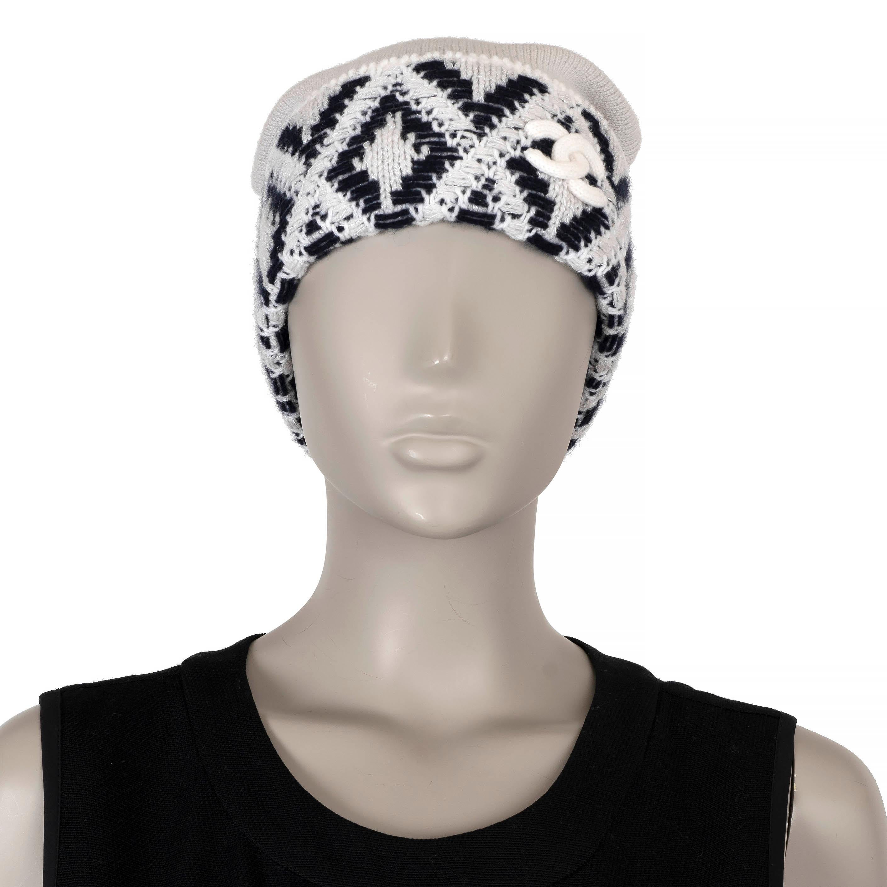 Black CHANEL grey & black cashmere LUREX Beanie Hat