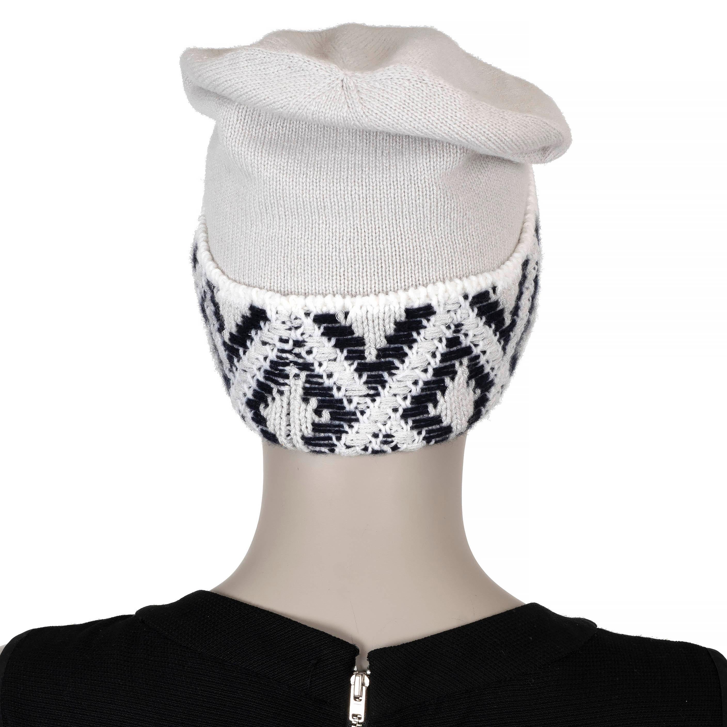 CHANEL grey & black cashmere LUREX Beanie Hat 2