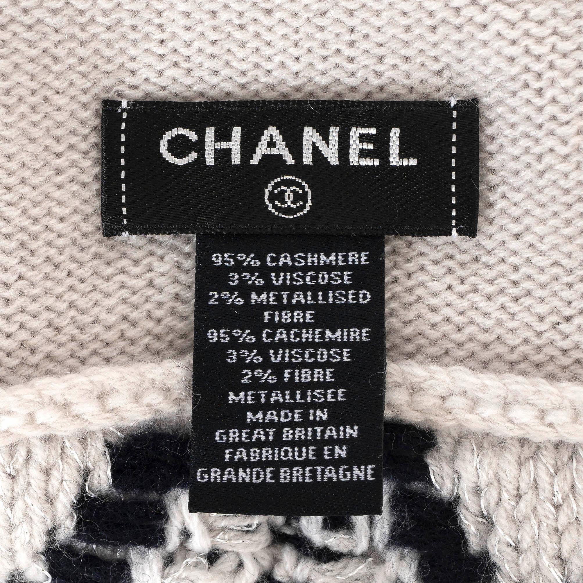 CHANEL grey & black cashmere LUREX Beanie Hat 3