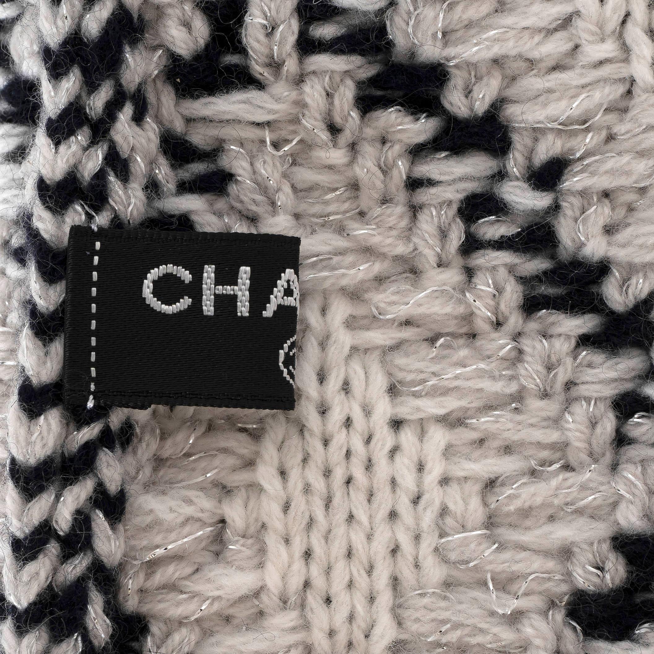 CHANEL grey & black cashmere LUREX FINGERLESS Gloves 1