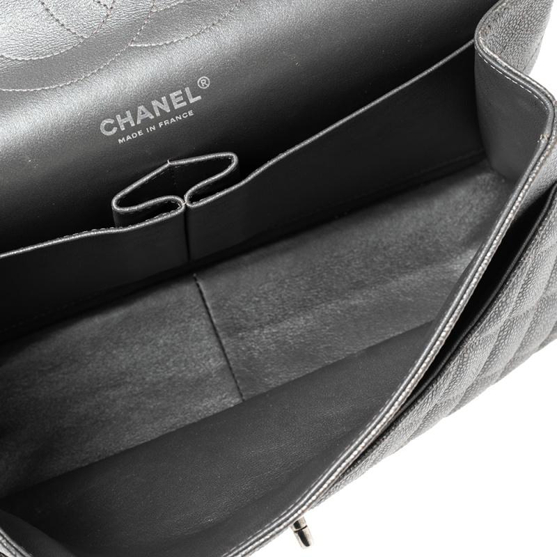 Chanel Grey/Black Caviar Leather Jumbo Classic Double Flap Bag 2