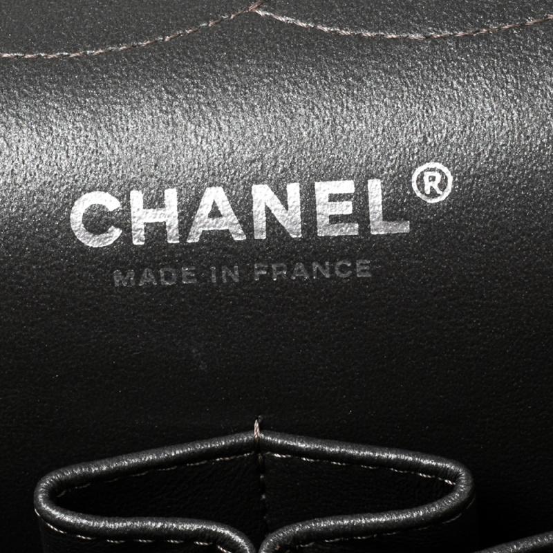 Chanel Grey/Black Caviar Leather Jumbo Classic Double Flap Bag 3