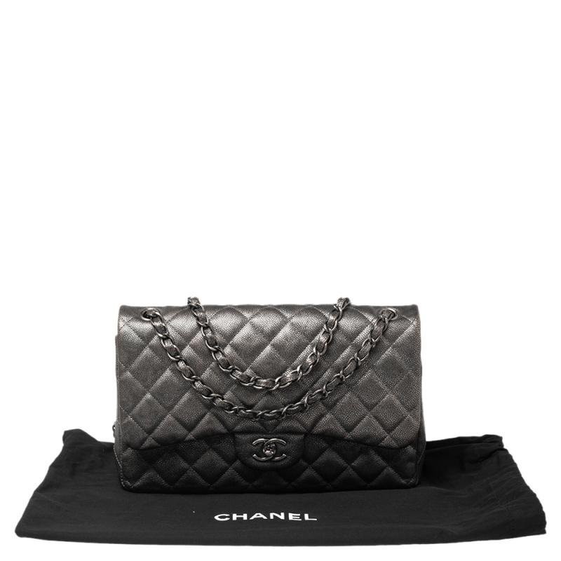 Chanel Grey/Black Caviar Leather Jumbo Classic Double Flap Bag 4