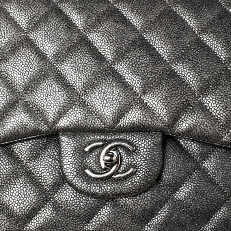 Gray Chanel Grey/Black Caviar Leather Jumbo Classic Double Flap Bag