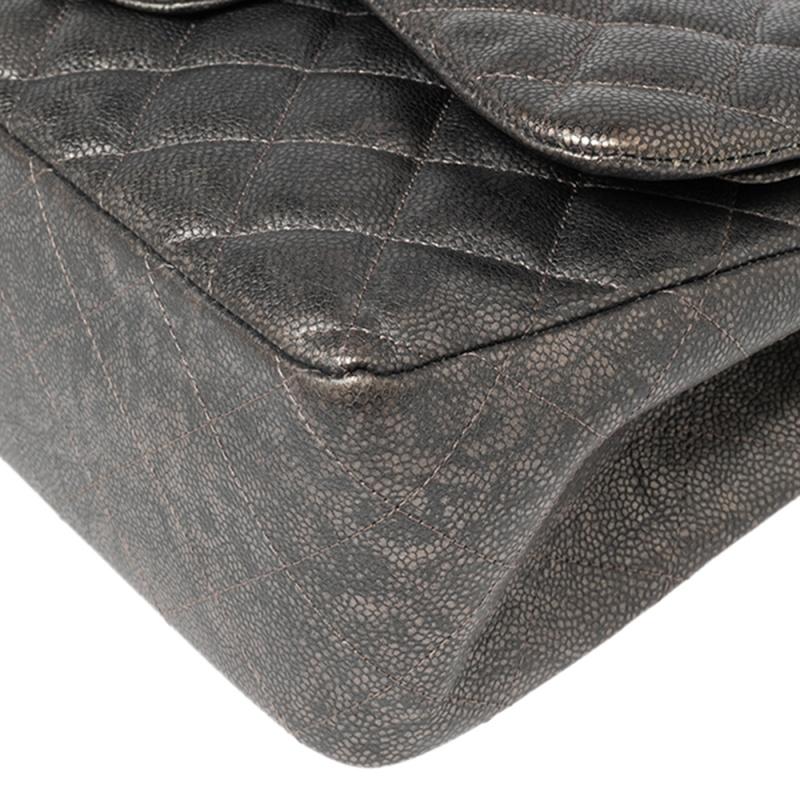 Women's Chanel Grey/Black Caviar Leather Jumbo Classic Double Flap Bag