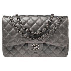 Chanel Chanel Grau/Schwarz Kaviar Leder Jumbo Classic Double Flap Tasche