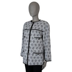 CHANEL grey black cotton 2022 22S ALL-OVER LOGO DENIM Jacket 42 L