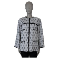CHANEL grey black cotton 2022 22S ALL-OVER LOGO DENIM Jacket 42 L