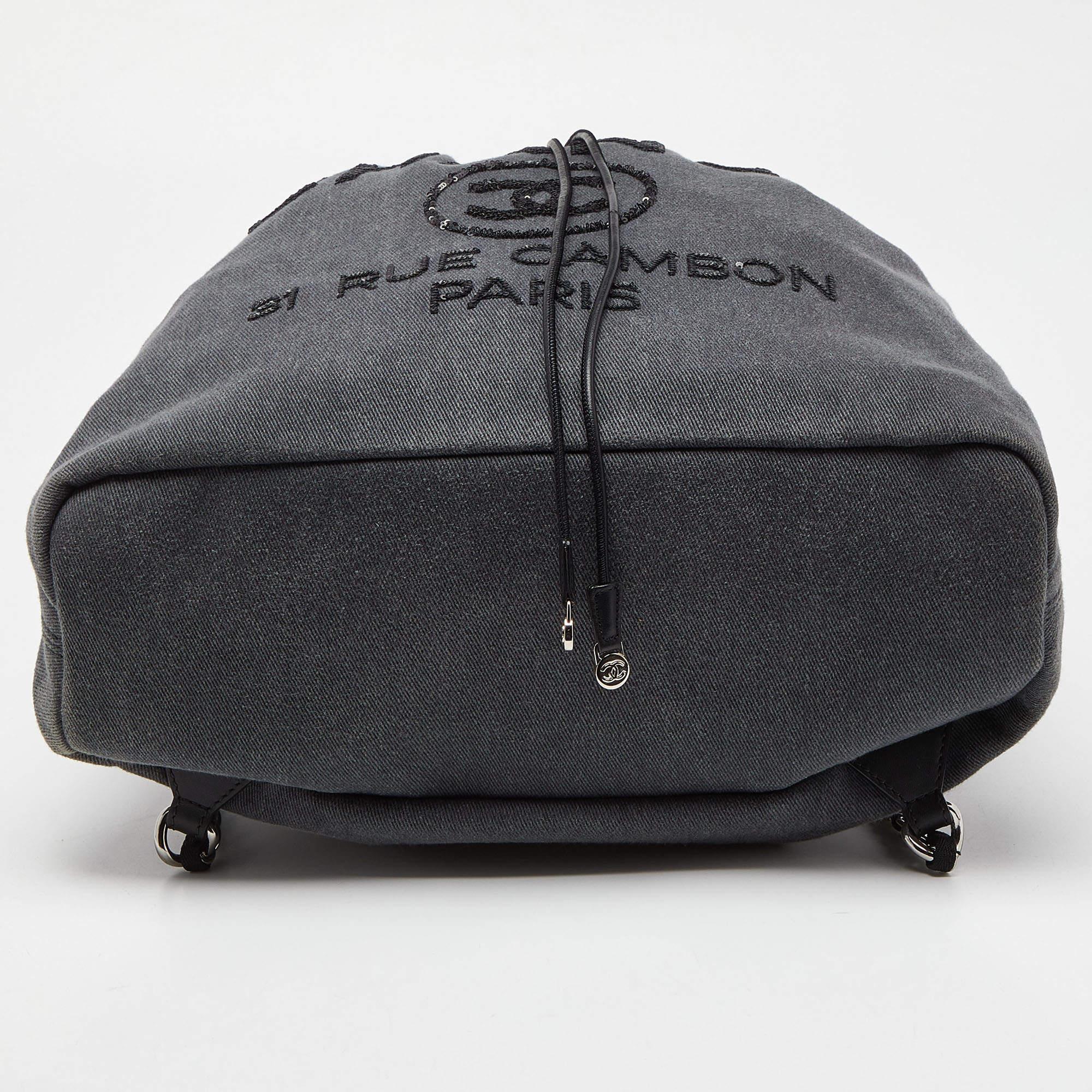 Chanel Grey/Black Denim and Leather Sequin Embellished Deauville Backpack 8