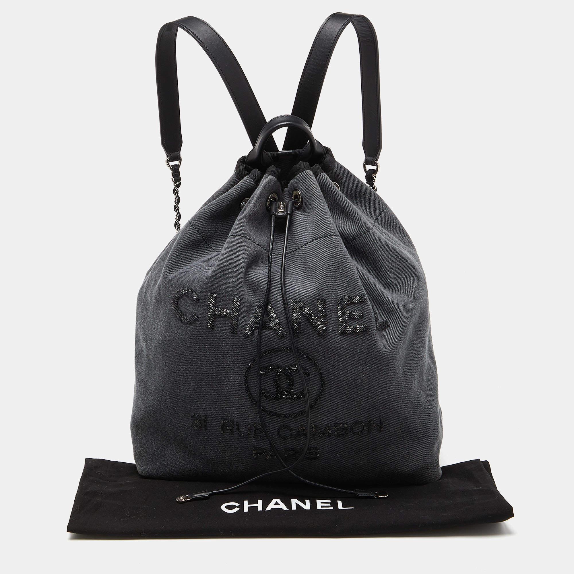 Chanel Grey/Black Denim and Leather Sequin Embellished Deauville Backpack 9