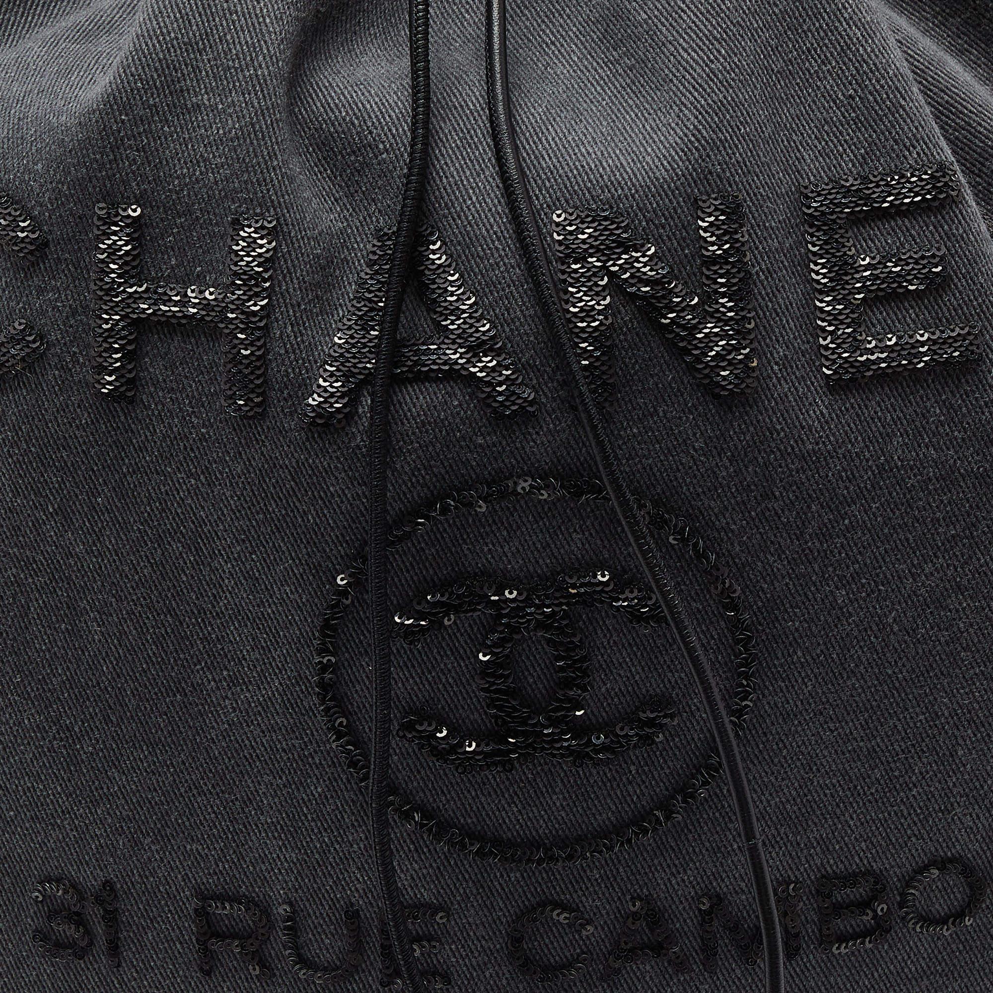 Chanel Grey/Black Denim and Leather Sequin Embellished Deauville Backpack 3
