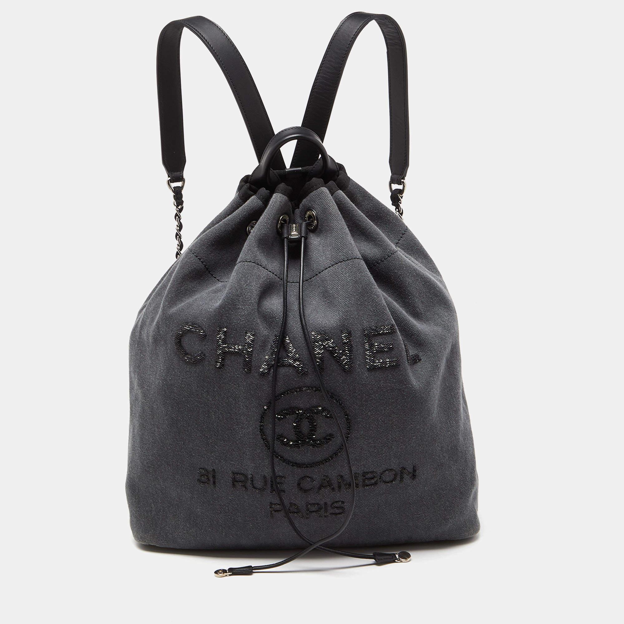 Chanel Grey/Black Denim and Leather Sequin Embellished Deauville Backpack 4