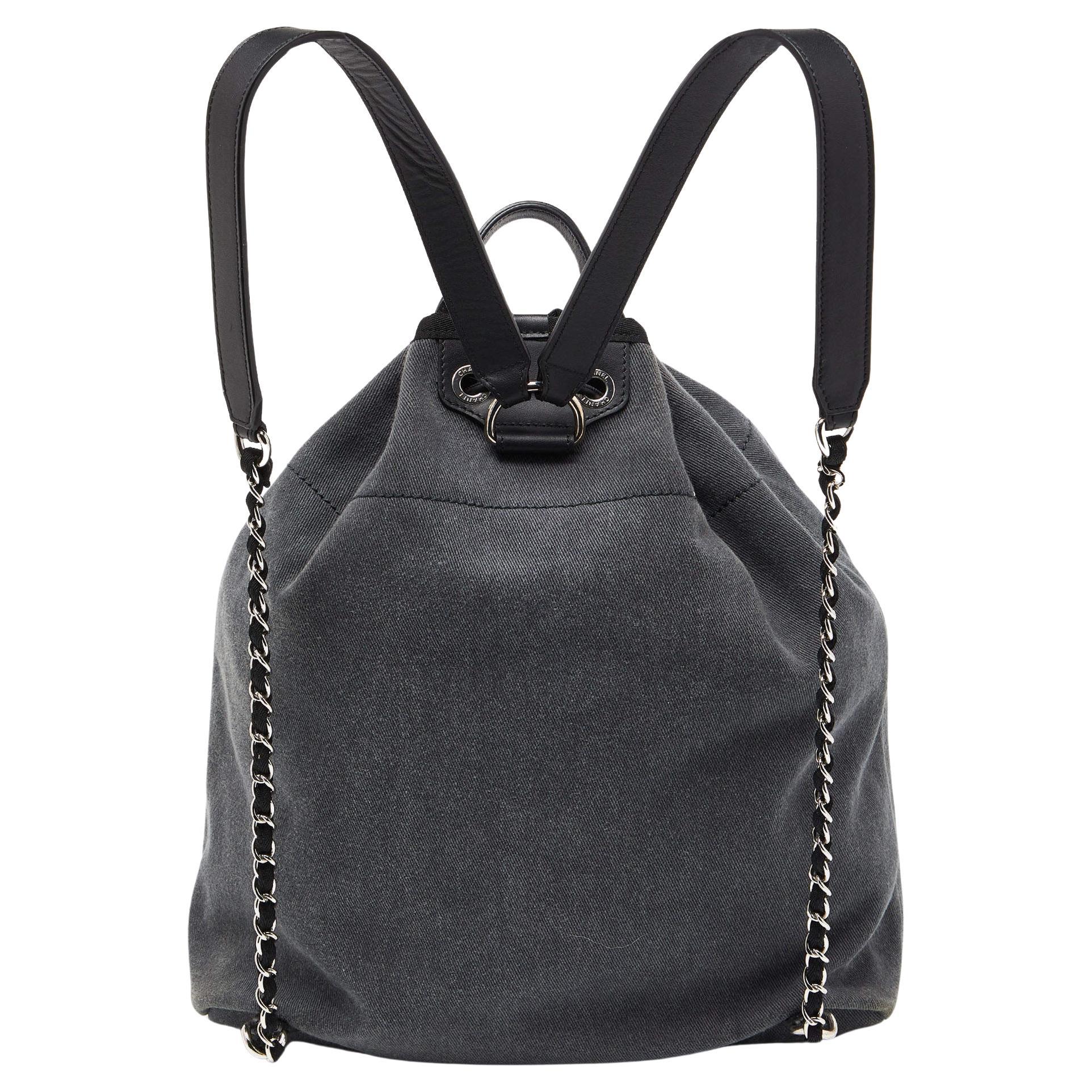 Chanel Grey/Black Denim and Leather Sequin Embellished Deauville Backpack