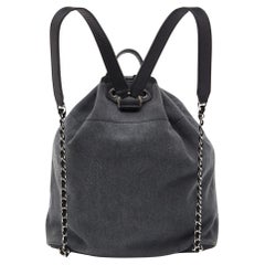 Used Chanel Grey/Black Denim and Leather Sequin Embellished Deauville Backpack