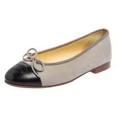 chanel ballet flats Chanel Grey/Black Leather CC Cap Toe Ballet Flats Size 36