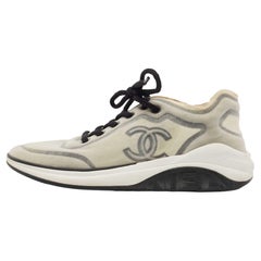 Chanel Grey/Black Mesh Lycra CC Sneakers Size 39
