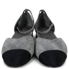 CHANEL grey & black suede & grosgrain 20S MARY JANE Flats Shoes 39