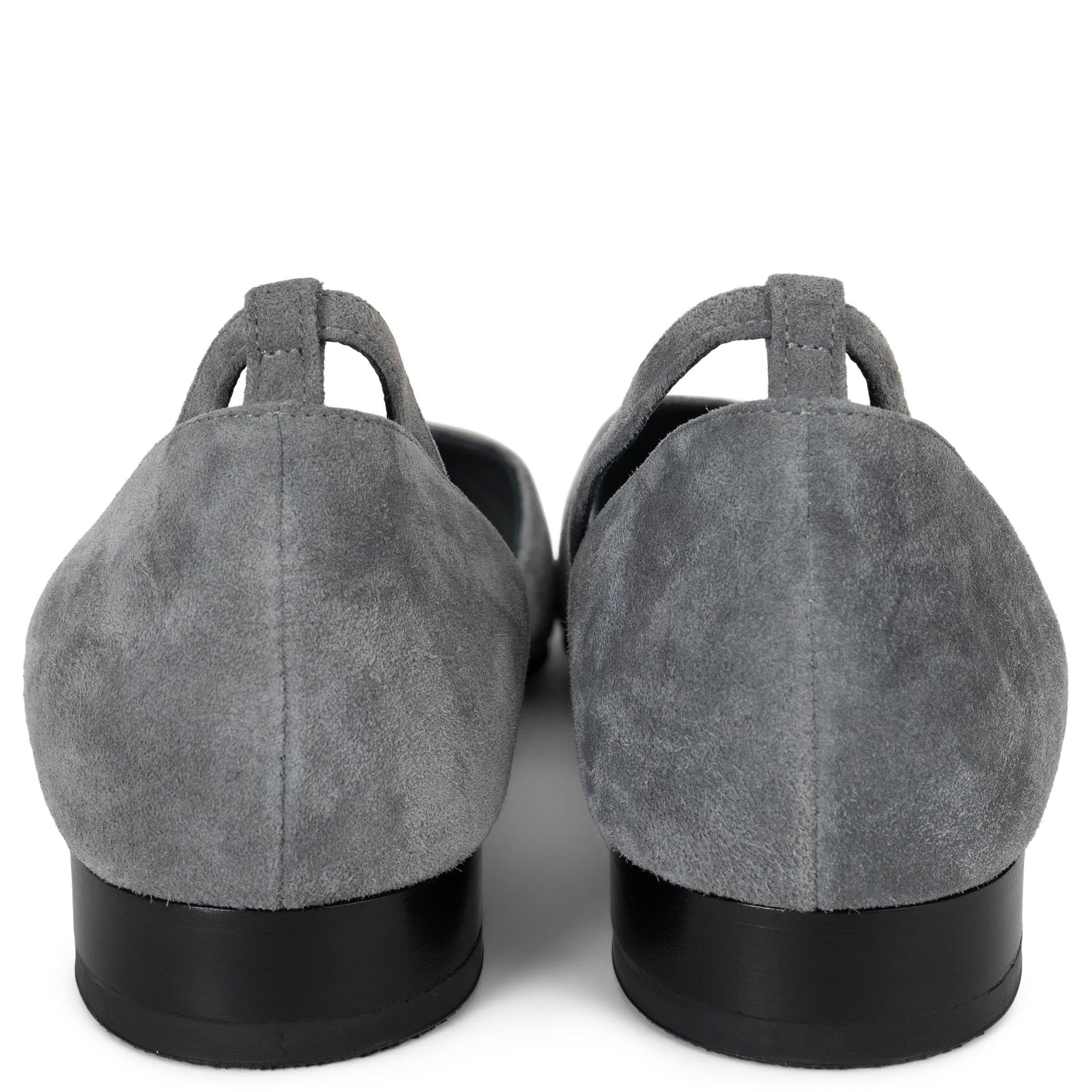 Women's CHANEL grey & black suede & grosgrain 20S MARY JANE Flats Shoes 39