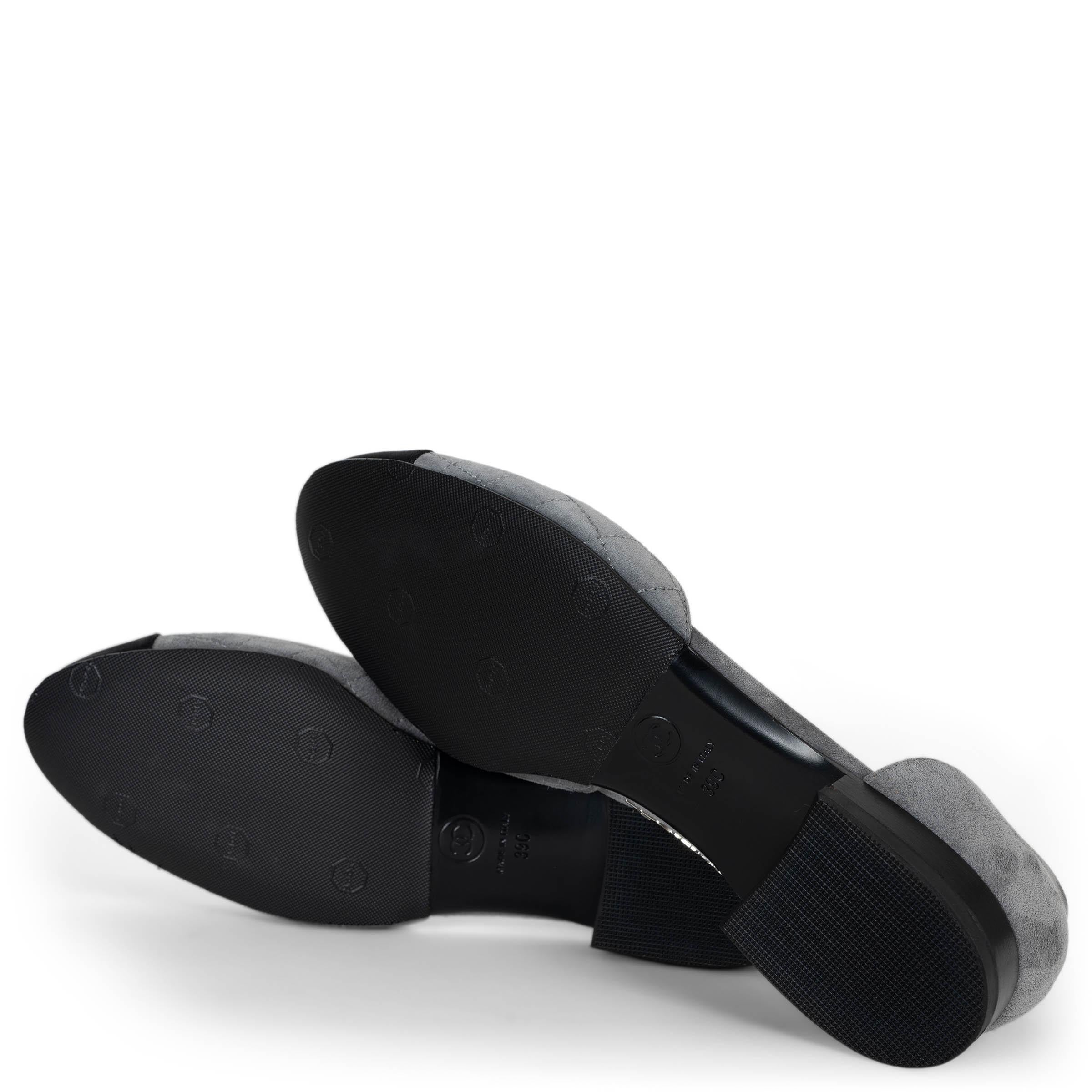 CHANEL grey & black suede & grosgrain 20S MARY JANE Flats Shoes 39 4