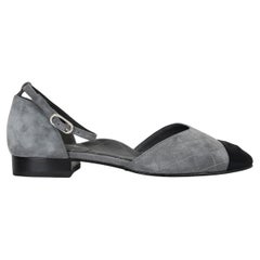 CHANEL grey & black suede & grosgrain 20S MARY JANE Flats Shoes 39