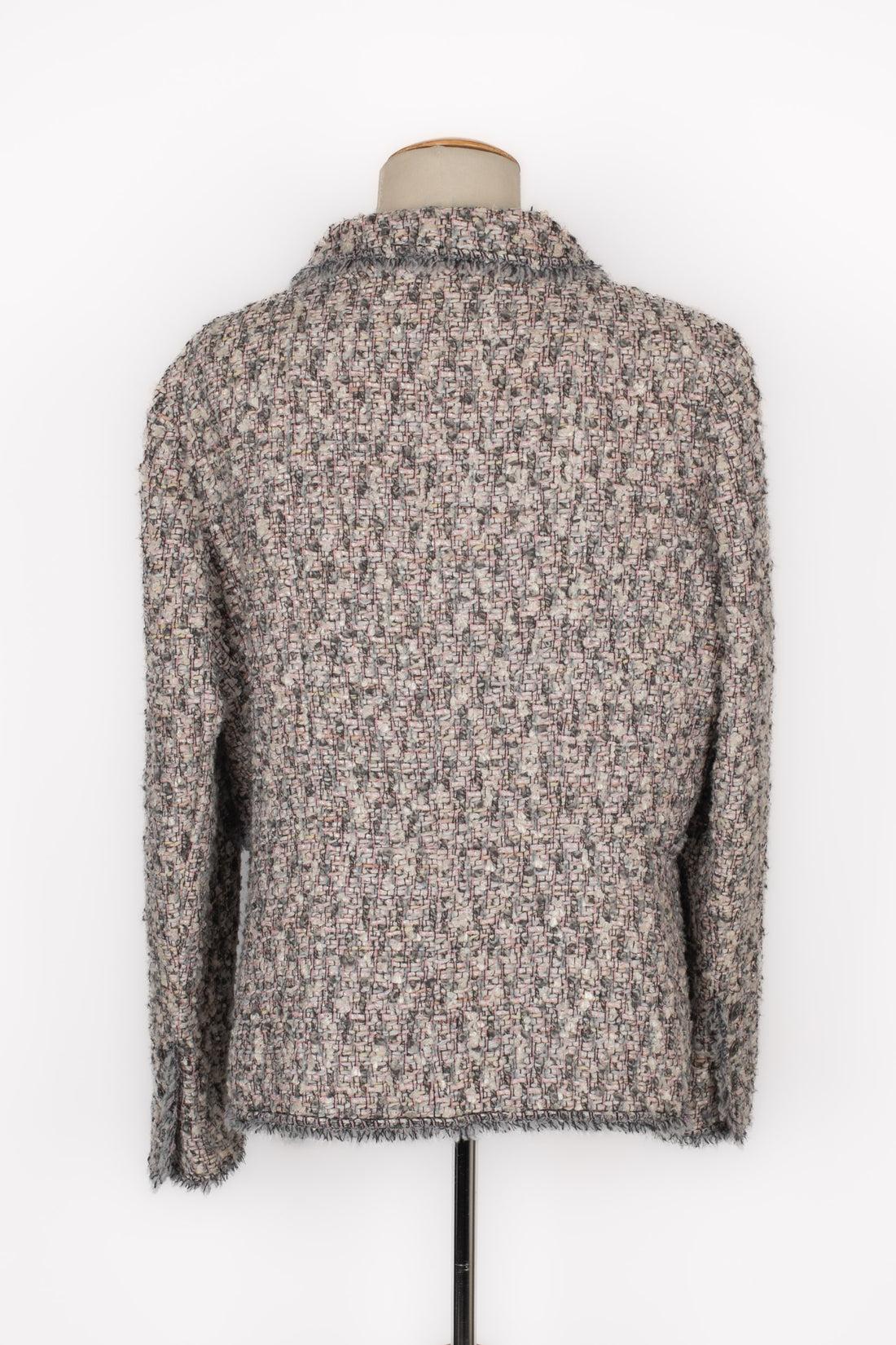 Gray Chanel Grey-blue and Pink Tone Tweed Jacket