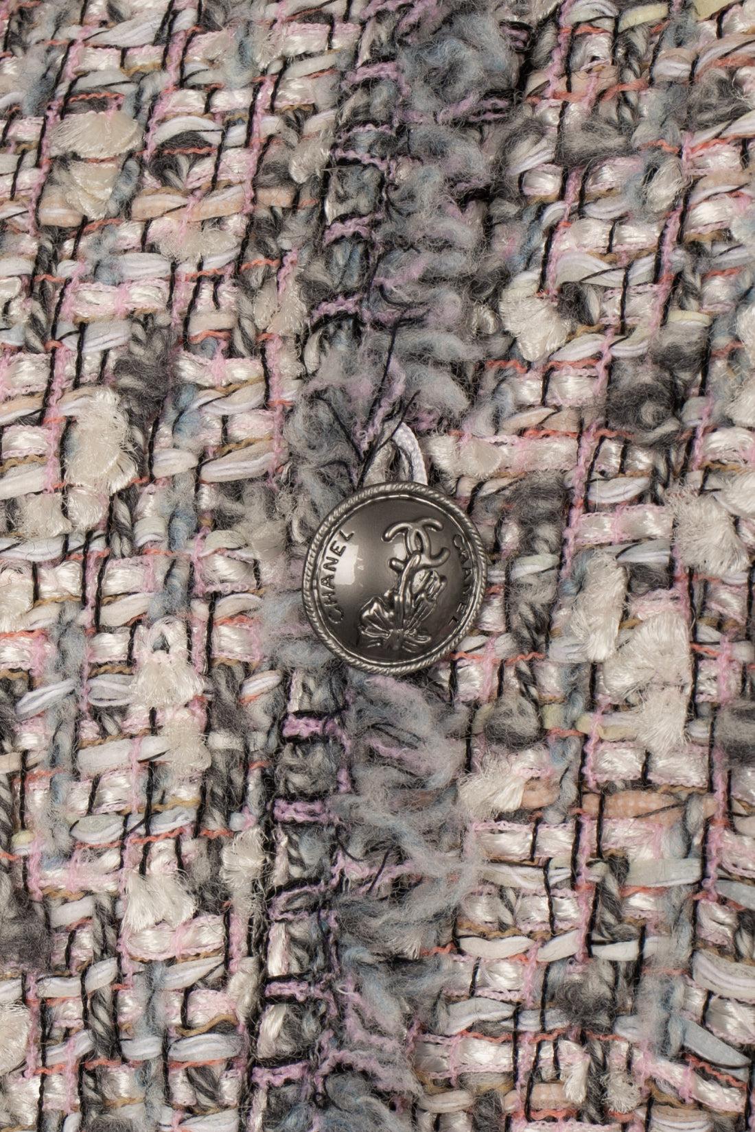 Chanel Grey-blue and Pink Tone Tweed Jacket 1
