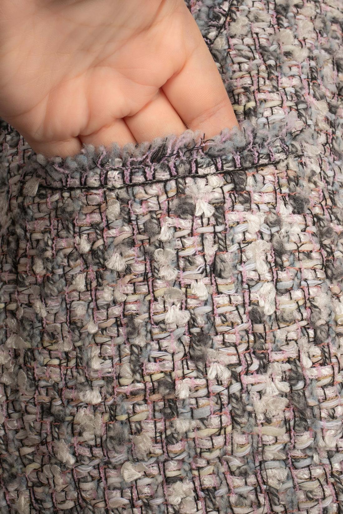 Chanel Grey-blue and Pink Tone Tweed Jacket 2