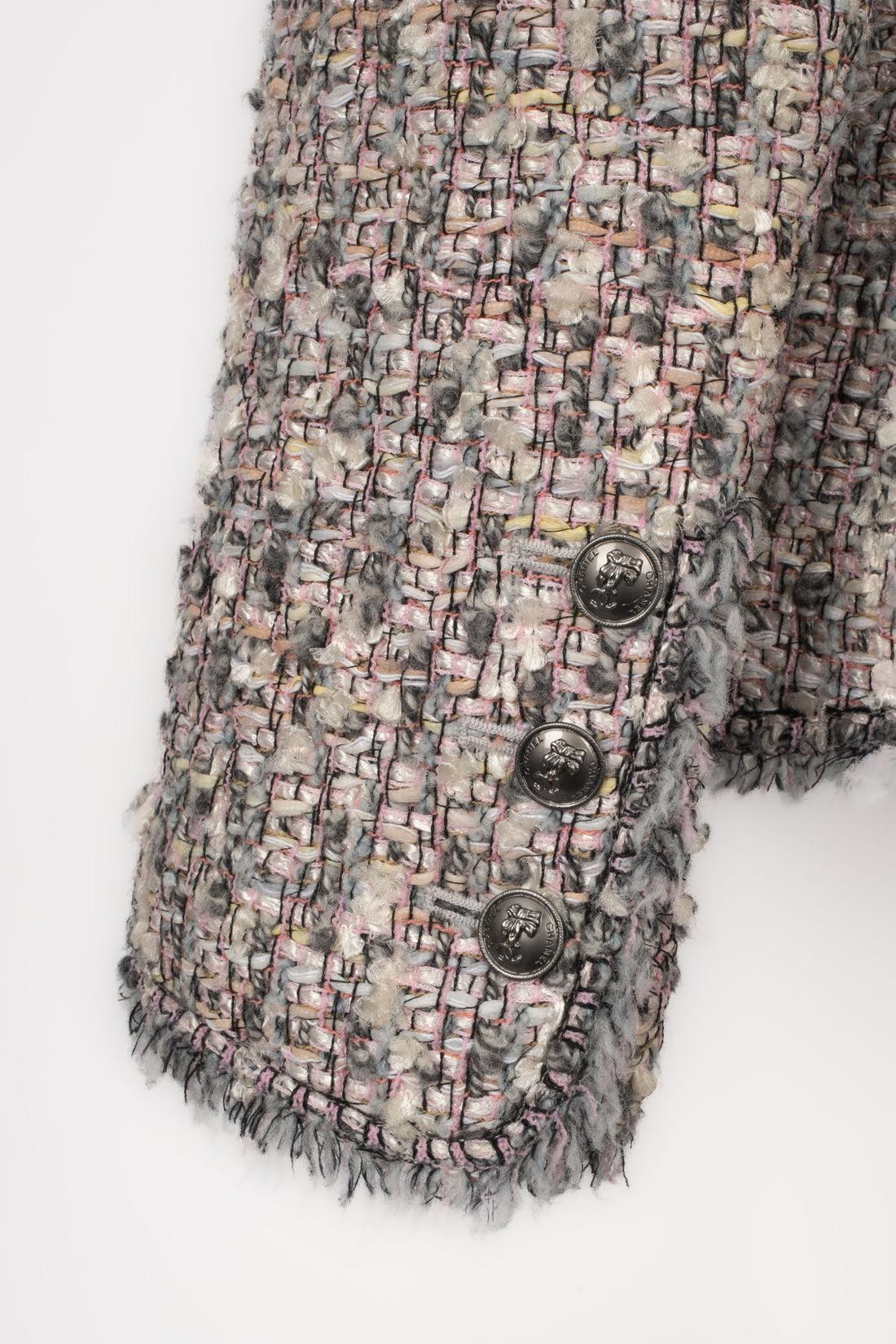 Chanel Grey-blue and Pink Tone Tweed Jacket 4