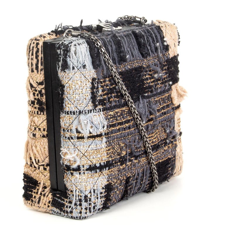 Chanel Grey And Blue Il Quadrato Tweed Box Shoulder Bag For Sale At 1stdibs