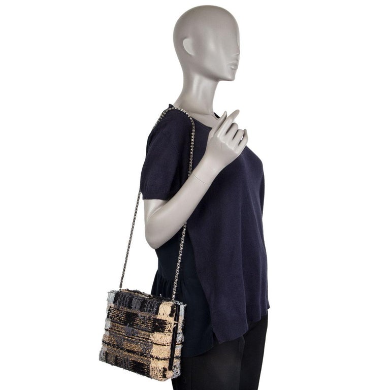 Chanel Grey And Blue Il Quadrato Tweed Box Shoulder Bag For Sale At 1stdibs